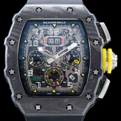 미러급 리차드밀레 남성용 오토매틱 플라이백 RM11-03 오버사이즈 데이트 크로노그래프레드 포지드 카본 케이스 스켈레톤 다이얼 오토매틱 무브먼트 RIC0400 Ⅳ