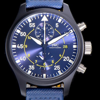 미러급 아이더블유씨남성용 파일럿 워치 탑건 IW389008 크로노그래프 44.5미리 메르세데스-AMG 블루다이얼 오토매틱 IWC91976 Ⅳ