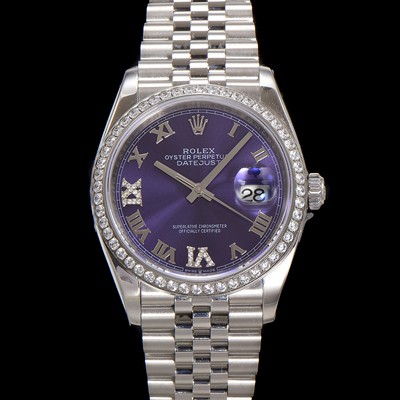미러급 로렉스 남성용 데이저스트 m126284 로마인덱스 36mm 보석/큐빅 오토매틱 Cal.3235 무브먼트 퍼플 다이얼 rol5359 Ⅳ