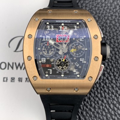 미러급 리차드밀레 남성용 RM11 크로노그래프 오토매틱 18K 로즈골드 50미리 스켈래톤 블랙다이얼 RIC08722 Ⅳ