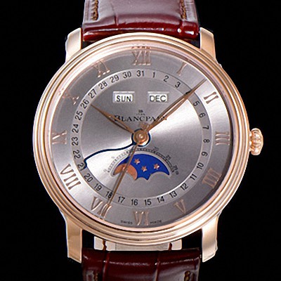 미러급 블랑팡 남성용 빌레레 퀀탬 컴플레트 문페이즈 Cal.6654 오토매틱 40미리 블랙가죽줄 18K 로즈골드 그레이다이얼 BLA14151 Ⅳ