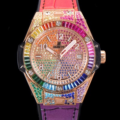 미러급 휴블렛 남여공용 빅뱅 오토매틱 HUB1710타입 39mm 다이아/보석 세팅 로즈골드 우레탄/가죽 믹스밴드 보석다이얼 hub9131 Ⅳ