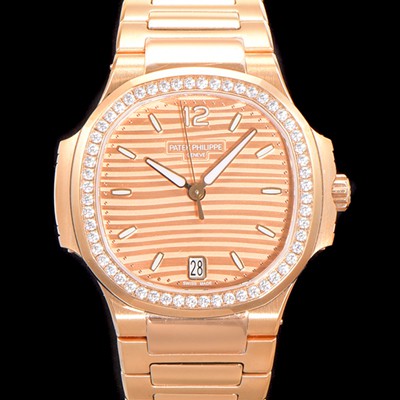 미러급 파텍필립 여성용 노틸러스 7118/1200R-010 레이디스 오토매틱 Cal.324 S C타입 35.2mm 다이아셋팅 18K로즈골드 골드다이얼 pat2846 Ⅳ