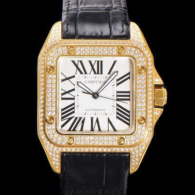 미러급 까르띠에 산토스 100 오토매틱 ETA2824-2 타입 18k 옐루골드/보석시계 남성용 51mm 가죽줄 화이트 다이얼 car69316 Ⅳ