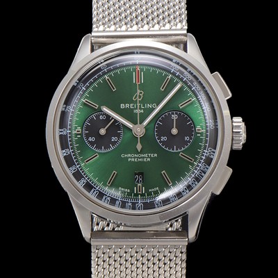 미러급 브라이틀링 남성용 프리미에르 AB0118A11L1X1 크로노그래프 7750 타입 오토매틱 42mm 메쉬밴드 그린 다이얼 bre6014 Ⅳ