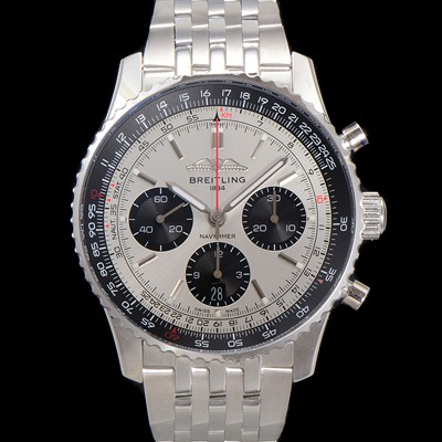 미러급 브라이틀링 남성용 네비타이머 AB0138241G1A1 크로노그래프 ETA7750-2 타입 오토매틱 43mm 메탈줄 실버 다이얼 bre6008 Ⅳ