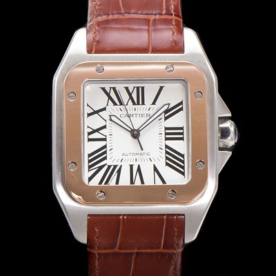 미러급 까르띠에 산토스 100 XL W20072X7 오토매틱 ETA2824-2 타입 18k 로즈골드 남성용 51mm 가죽줄 화이트 다이얼 car69314 Ⅳ