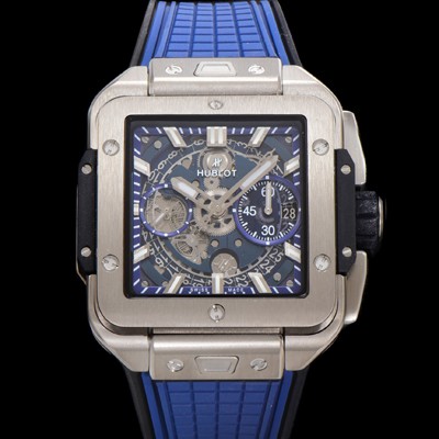 미러급 휴블렛 남성용 스퀘어 뱅 유니코 821.NX.5170.RX 스켈레톤 다이얼 티타늄 에디션 42미리 오토매틱 무브먼트 우레탄 러버밴드 hub2131 Ⅳ