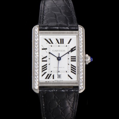 미러급 까르띠에 남성용 탱크 솔로 WSTA0029 로마 인덱스 40.85mm 큐빅베젤 화이트 다이얼 악어가죽줄 오토매틱 car69348 Ⅳ
