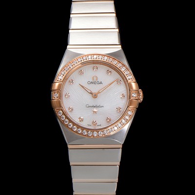 미러급 오메가 여성용 컨스틀레이션 131.25.28.60.55.003 로즈골드 다이아몬드 세팅 베젤 28mm 쿼츠 무브먼트 화이트 다이얼 omg0151 Ⅳ