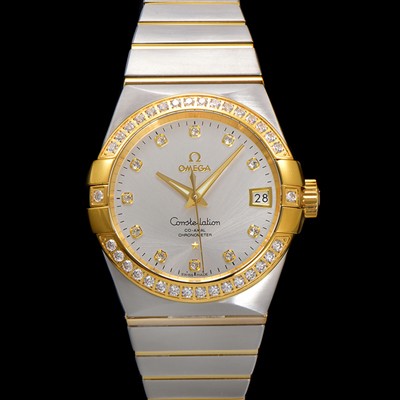 미러급 오메가 남성용 컨스틀레이션 123.25.38.21.52.002 18k 옐로우골드 다이아몬드 세팅 베젤 38mm 오토매틱 8500타입 실버 다이얼 omg0157 Ⅳ
