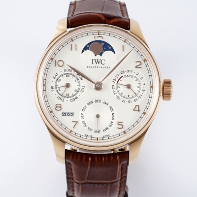 미러급 아이더블유씨 남성용 포루투기즈 IW502306 퍼페추얼 캘린더 싱글 문 44mm 18k 로즈골드 오토매틱 무브먼트 화이트 다이얼 iwc4108 Ⅳ