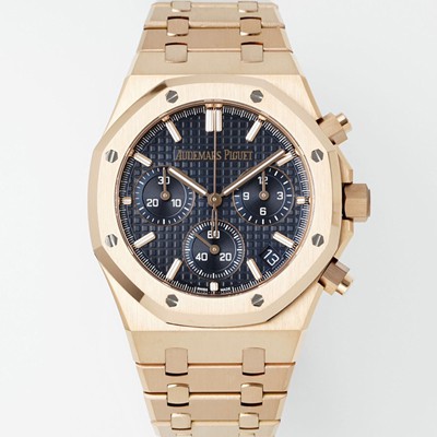 미러급 오데마피게 남성용 로얄오크 26240OR.OO.1320OR.05 크로노그래프 18K 로즈골드 41mm 오토매틱 Cal.4401 타입 블루 와플 다이얼 aud6556 Ⅳ