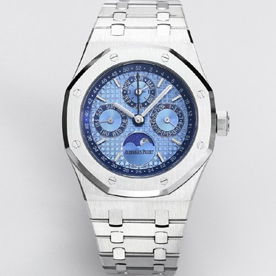 미러급 오데마피게 남성용 로얄오크 26574 퍼페츄얼 캘린더 문페이즈 41mm 아이스블루 다이얼 신형 5134 오토매틱 무브먼트 aud4210 Ⅳ