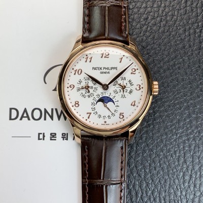 미러급 파텍필립 남성용 퍼페추얼 캘린더 18K 로즈골드 5140 가죽줄 40mm 오토매틱 Cal.240 타입 화이트 다이얼 pat2244 Ⅳ