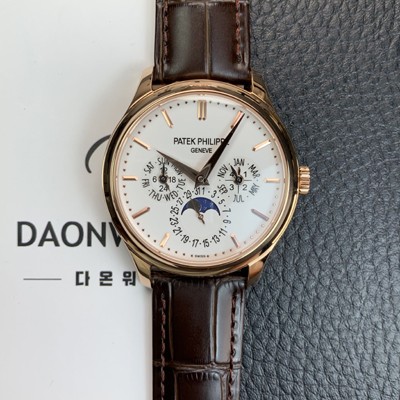 미러급 파텍필립 남성용 퍼페추얼 캘린더 18K 로즈골드 5140 가죽줄 40mm 오토매틱 Cal.240 타입 화이트 다이얼 pat2245 Ⅳ