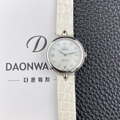 미러급 오메가 여성용 드빌 424.13.27.60.55.001 프레스티지 듀드롭 27.4mm 쿼츠 무브먼트 화이트 자개 다이얼 omg0239 Ⅳ