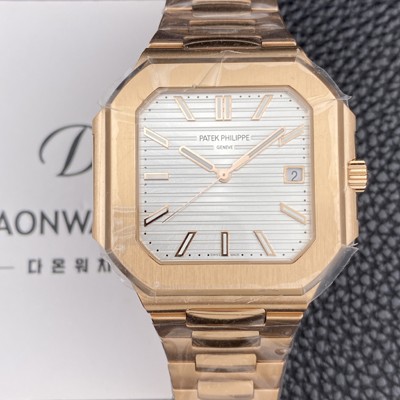 미러급 파텝필립 남성용 큐비투스 데이트 Ref.5821 18K 로즈골드 45mm 오토매틱 Cal.26-330 SC 타입 화이트 다이얼 pat2258 Ⅳ