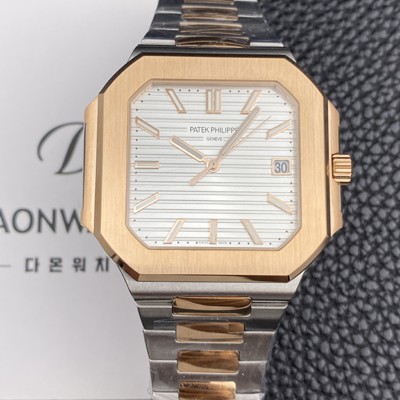 미러급 파텝필립 남성용 큐비투스 데이트 Ref.5821 콤비 18K 로즈골드 45mm 오토매틱 Cal.26-330 SC 타입 화이트 다이얼 pat2260 Ⅳ