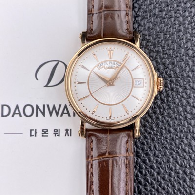 미러급 파텍필립 남성용 칼라트라바 5153R 가죽줄 18K 로즈골드 38mm 오토매틱 Cal.324 타입 화이트 다이얼 pat2281 Ⅳ