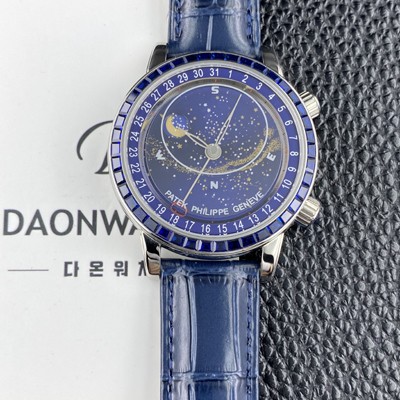 미러급 파텍필립 남성용 그랜드 컴플리케이션 6104P 문페이즈 43mm 오토매틱 Cal.240 타입 블루 다이얼 pat2274 Ⅳ