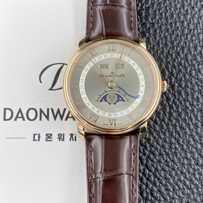 미러급 블랑팡 남성용 빌레레 퀀탬 컴플레트 40mm 문페이즈 18K 로즈골드 오토매틱 Cal.6654타입 그레이 다이얼 bla4217 Ⅳ