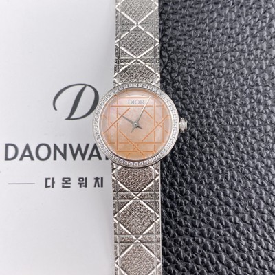 미러급 디올 여성용 라디드 사틴 25mm 다이아몬드 쿼츠 무브먼트 핑크 자게 다이얼 dio1009 Ⅳ