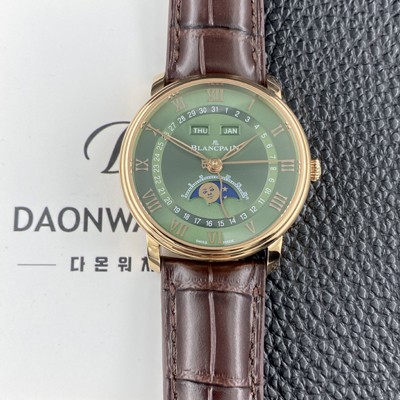 미러급 블랑팡 남성용 빌레레 퀀탬 컴플레트 40mm 문페이즈 18K 로즈골드 오토매틱 Cal.6654타입 그린 다이얼 bla4218 Ⅳ