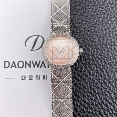 미러급 디올 여성용 라디드 사틴 25mm 쿼츠 무브먼트 핑크 자게 다이얼 dio1012 Ⅳ