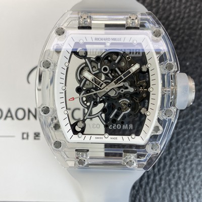 미러급 리차드밀레 남성용 RM055 트랜스파랜트 50mm 미네랄 크리스탈 기계식 수동형 무브먼트 화이트 스켈레톤 다이얼 ric0325 Ⅳ