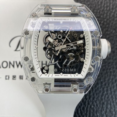 미러급 리차드밀레 남성용 RM055 트랜스파랜트 50mm 미네랄 크리스탈 기계식 수동형 무브먼트 화이트 스켈레톤 다이얼 ric0326 Ⅳ