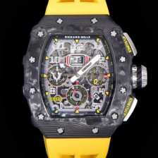 미러급 리차드밀레 남성용 플라이백 RM11-03 오버사이즈 데이트 크로노그래프레드 포지드 카본 케이스 스켈레톤 다이얼 오토매틱 무브먼트 RIC08691 Ⅳ