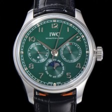 미러급 아이더블유씨 남성용 포르투기즈 IW344207 퍼페추얼 캘린더 문페이즈 오토매틱 42mm Cal.82650 타입 가죽줄 그린다이얼   iwc04371 Ⅳ