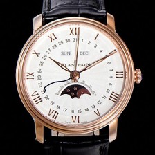 미러급 블랑팡 남성용 빌레레 퀀탬 컴플레트 문페이즈 Cal.6654 오토매틱 40미리 블랙가죽줄 18K 로즈골드 화이트다이얼 BLA14136 Ⅳ