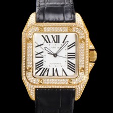 미러급 까르띠에 산토스 100 오토매틱 ETA2824-2 타입 18k 옐루골드/보석시계 남성용 51mm 가죽줄 화이트 다이얼 car69316 Ⅳ