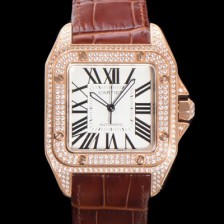 미러급 까르띠에 산토스 100 XL 오토매틱 ETA2824-2 타입 18k 로즈골드 남성용 51mm 가죽줄 화이트 다이얼 car69315 Ⅳ