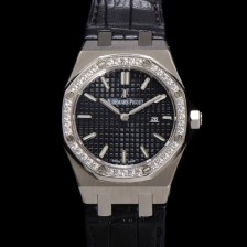 미러급 오데마피게 여성용 로얄오크 67651ST.ZZ.D002CR.01 악어가죽줄 33mm 쿼츠 무브먼트 블랙 와플 다이얼 aud6516 Ⅳ