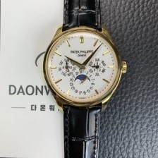 미러급 파텍필립 남성용 퍼페추얼 캘린더 18K 옐로우골드 5140 가죽줄 40mm 오토매틱 Cal.240 타입 화이트 다이얼 pat2242 Ⅳ