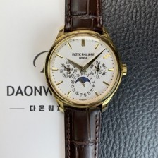 미러급 파텍필립 남성용 퍼페추얼 캘린더 18K 옐로우골드 5140 가죽줄 40mm 오토매틱 Cal.240 타입 화이트 다이얼 pat2243 Ⅳ