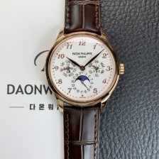 미러급 파텍필립 남성용 퍼페추얼 캘린더 18K 로즈골드 5140 가죽줄 40mm 오토매틱 Cal.240 타입 화이트 다이얼 pat2244 Ⅳ