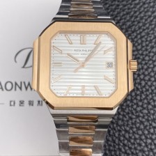 미러급 파텝필립 남성용 큐비투스 데이트 Ref.5821 콤비 18K 로즈골드 45mm 오토매틱 Cal.26-330 SC 타입 화이트 다이얼 pat2260 Ⅳ