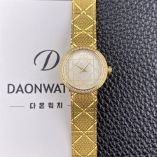 미러급 디올 여성용 라디드 사틴 25mm 다이아몬드 18K 옐루골드 쿼츠 무브먼트 화이트 자게 다이얼 dio1001 Ⅳ