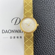 미러급 디올 여성용 라디드 사틴 25mm 18K 옐루골드 쿼츠 무브먼트 화이트 자게 다이얼 dio1002 Ⅳ