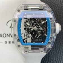 미러급 리차드밀레 남성용 RM055 트랜스파랜트 50mm 미네랄 크리스탈 기계식 수동형 무브먼트 블루 스켈레톤 다이얼 ric0327 Ⅳ