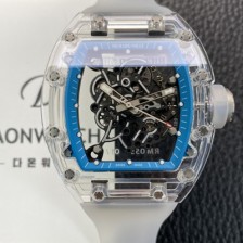 미러급 리차드밀레 남성용 RM055 트랜스파랜트 50mm 미네랄 크리스탈 기계식 수동형 무브먼트 블루 스켈레톤 다이얼 ric0328 Ⅳ