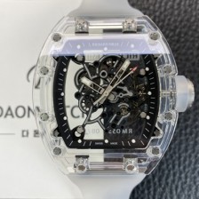 미러급 리차드밀레 남성용 RM055 트랜스파랜트 50mm 미네랄 크리스탈 기계식 수동형 무브먼트 블랙 스켈레톤 다이얼 ric0329 Ⅳ